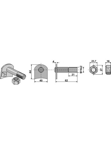 Boulon pour couteau avec écrou à freinage interne - embouti