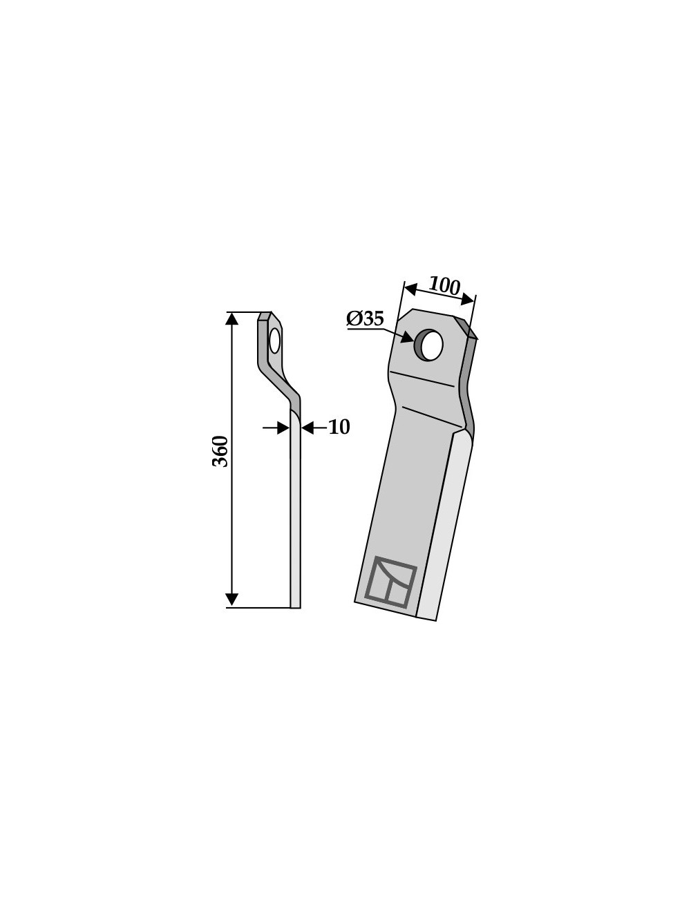 Couteau-broyeur torsadé - long - gauche