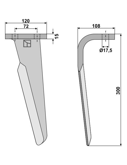 Dent pour herses rotatives, modèle gauche