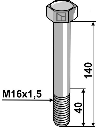 Boulon à tête hexagonale avec filet fin - M16x1,5x140 - 8.8