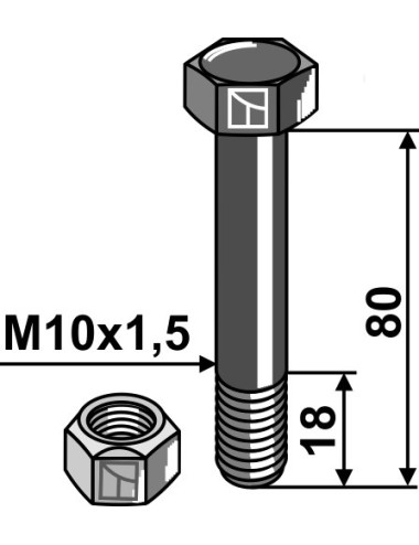 Boulon avec écrou à freinage interne - M10x1,5 - 10.9