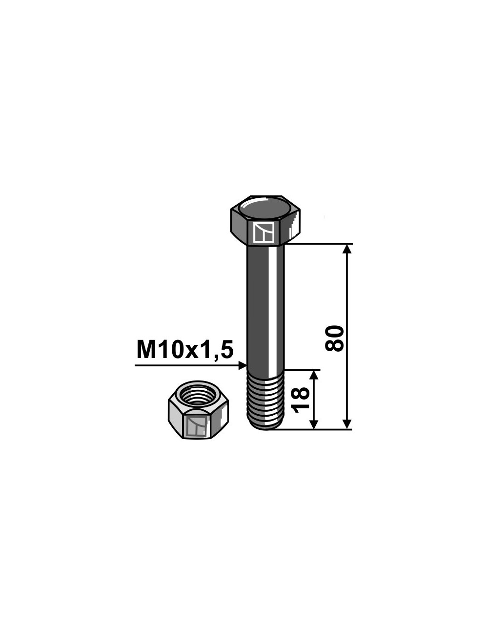 Boulon avec écrou à freinage interne - M10x1,5 - 10.9