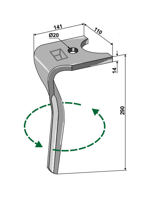 Dent pour herses rotatives, modèle gauche