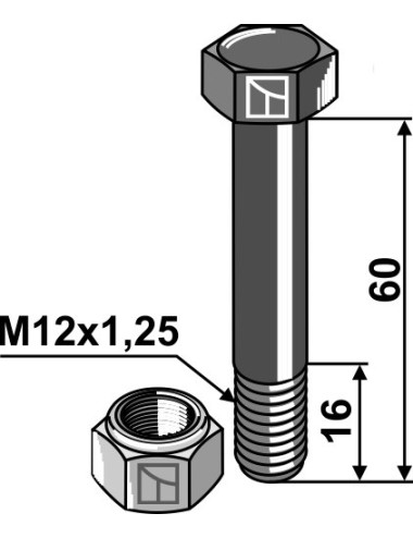 Boulon avec écrou à freinage interne - M12x1,25 - 10.9