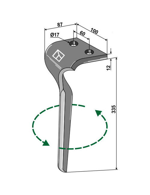Dent pour herses rotatives, modèle gauche