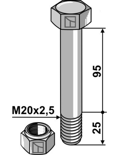 Boulon avec écrou à freinage interne - M20 x 2,5 - 10.9