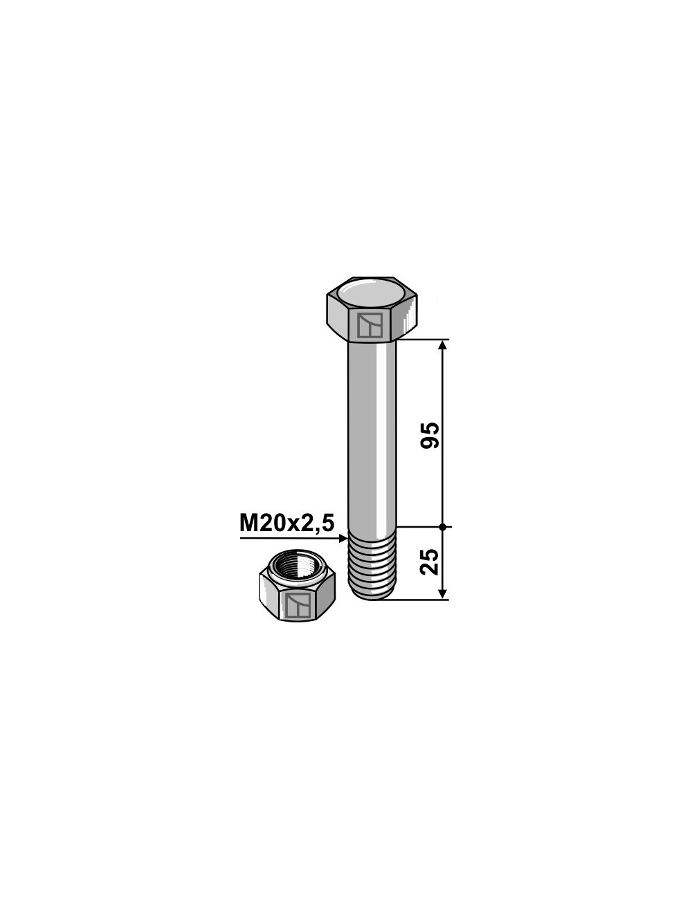 Boulon avec écrou à freinage interne - M20 x 2,5 - 10.9