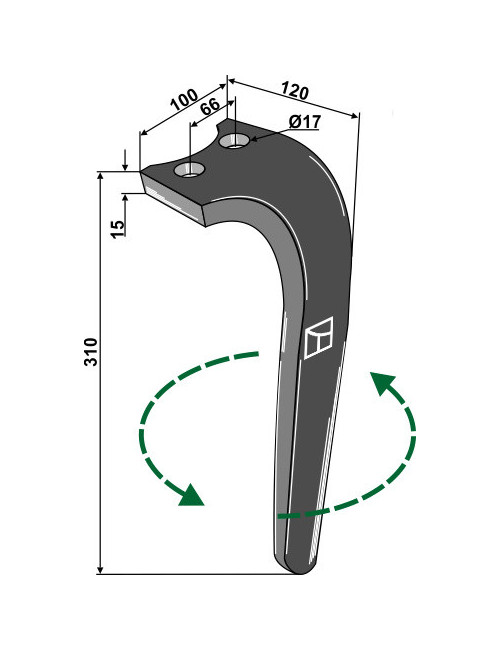 Dent pour herses rotatives, modèle gauche
