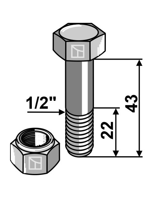 Boulon avec écrou à freinage interne - 1/2''UNF