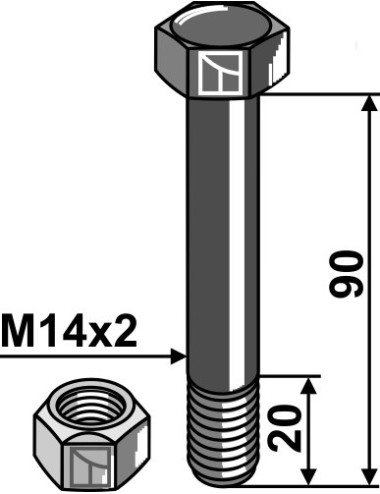 Boulon avec écrou à freinage interne - M14x2 - 12.9
