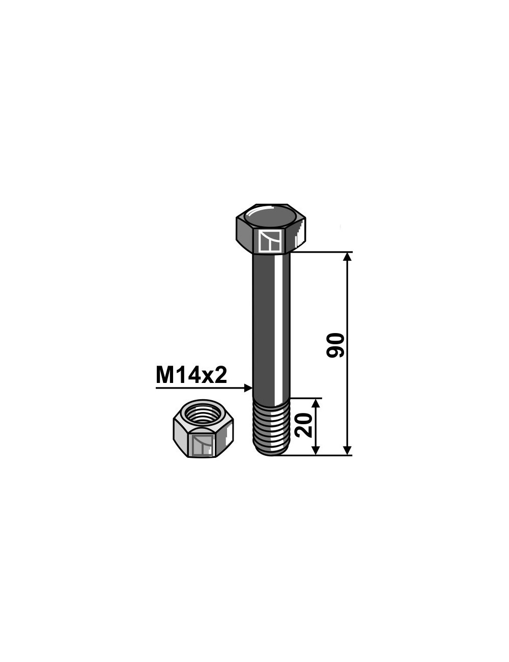 Boulon avec écrou à freinage interne - M14x2 - 12.9