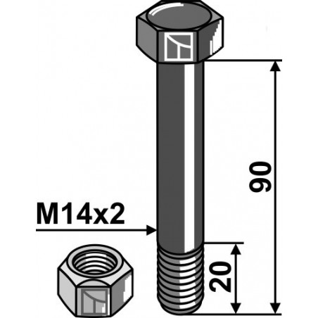 Boulon avec écrou à freinage interne - M14x2 - 12.9