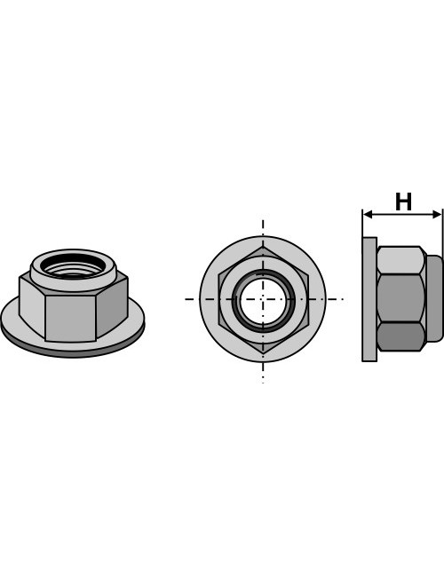 Écrou à embase à freinage interne - Polystop - M12x1,75 - 8.8