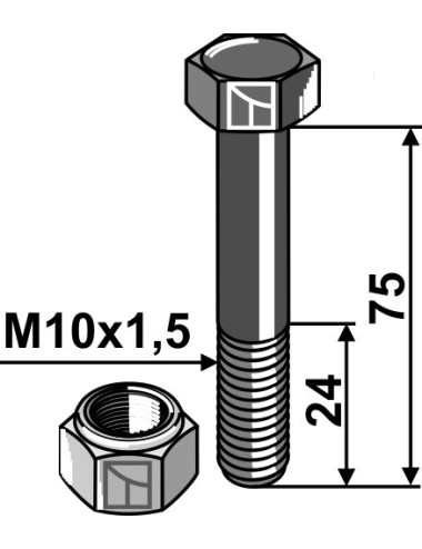 Boulon avec écrou à freinage interne - M10x1,5 - 12.9