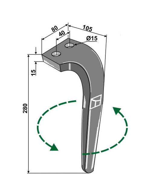 Dent pour herses rotatives, modèle gauche