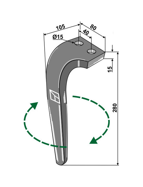 Dent pour herses rotatives, modèle droit