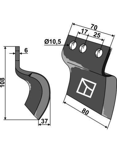 Couteau pour fossoyeuse - droit
