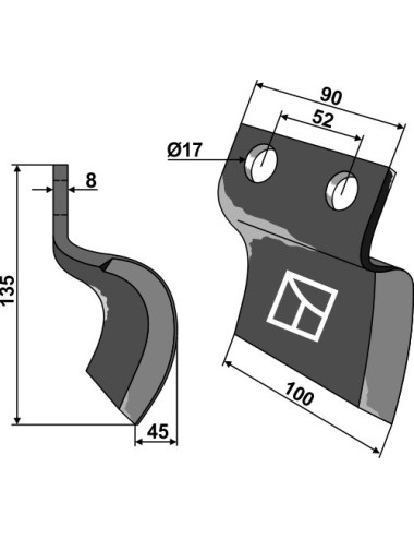 Couteau pour fossoyeuse - droit