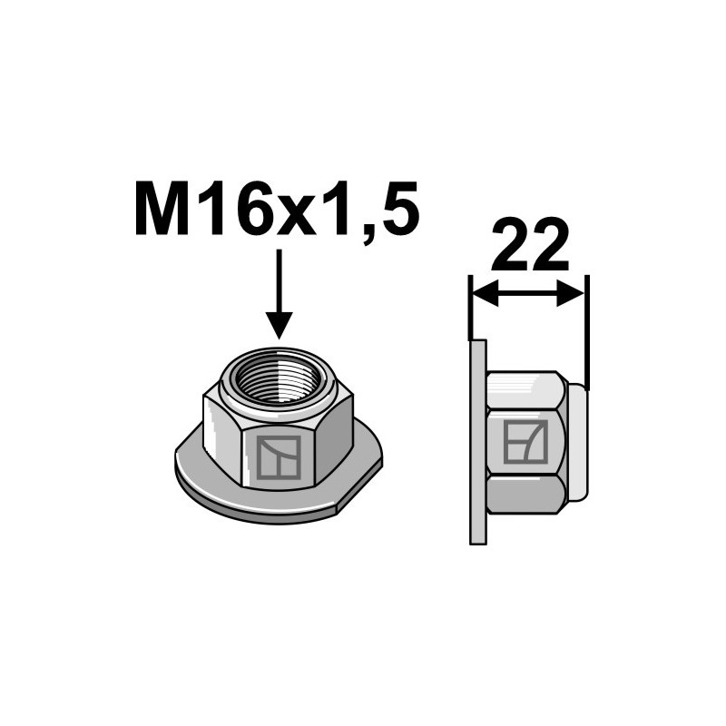 Écrou à embase à freinage interne - Polystop M16x1,5 - 10.9