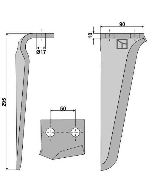 Dent pour herses rotatives, modèle droit