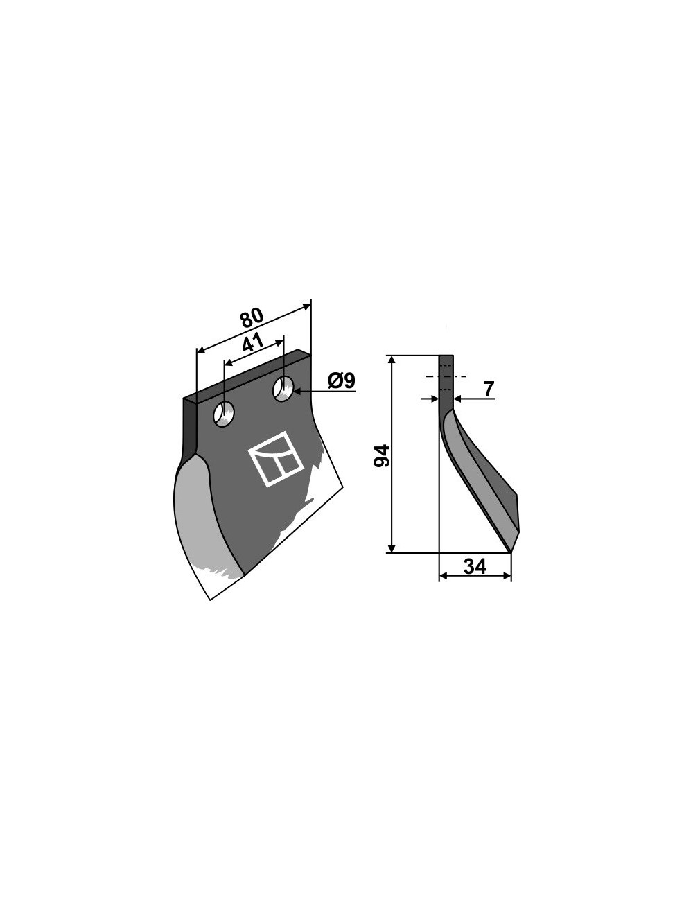 Couteau pour fossoyeuse - modèle gauche