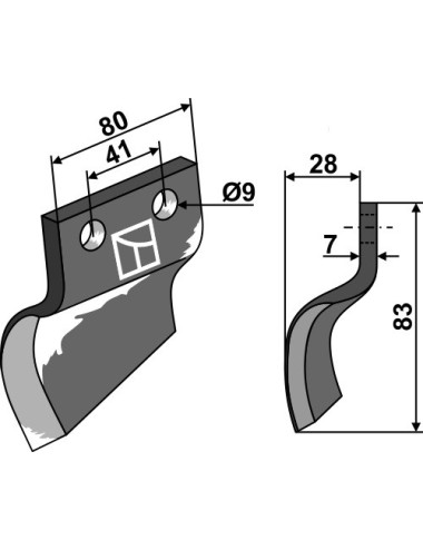 Couteau pour fossoyeuse - modèle gauche