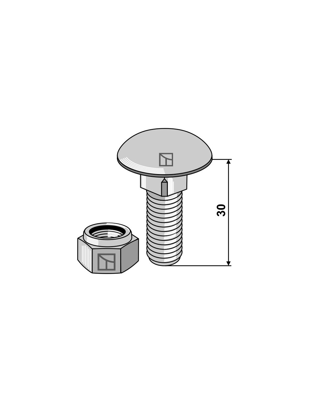 Boulon à tête bombée M12x1,75x30 - 8.8 avec écrou à freinage interne