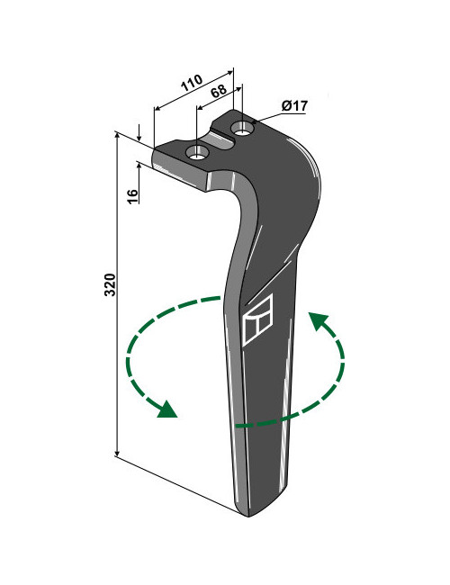 Dent pour herses rotatives, modèle gauche