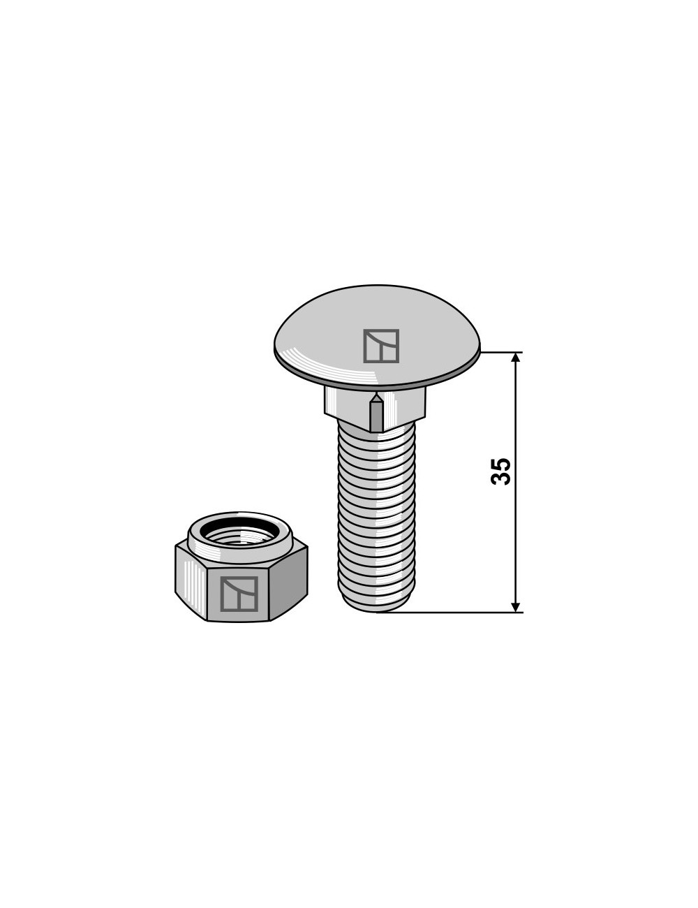 Boulon à tête bombée avec écrou à freinage int. adapt. M12x1,75x35 - 8.8