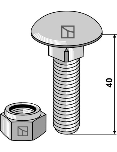 Boulon à tête bombée avec écrou à freinage int. adapt M12 x 1,75 x40- 8.8