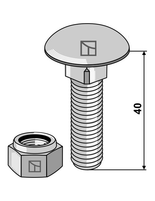 Boulon à tête bombée avec écrou à freinage int. adapt M12 x 1,75 x40- 8.8