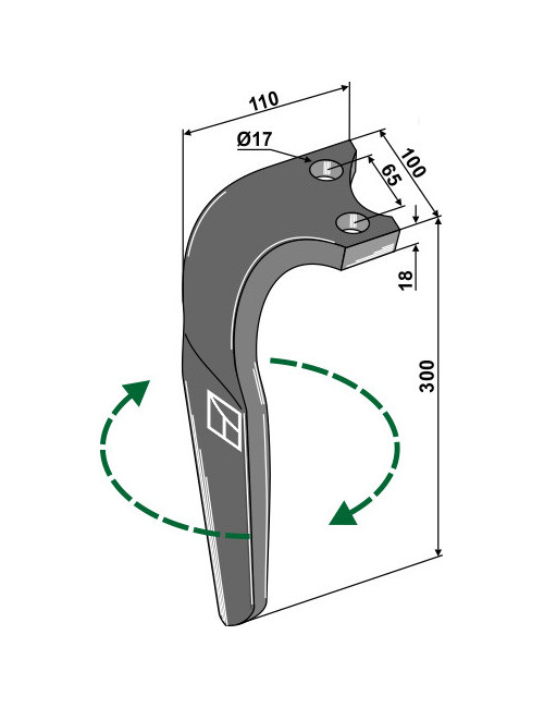 Dent pour herses rotatives, modèle droit