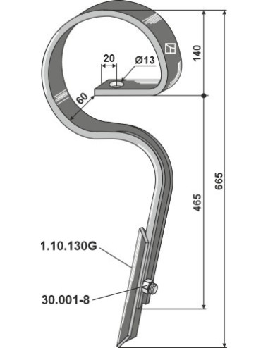 Dent de herse droite -