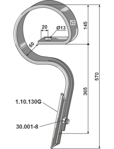 Dent de herse droite -