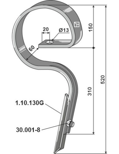 Dent de herse droite -