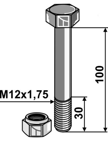 Boulon avec écrou à freinage interne - M12 - 8.8