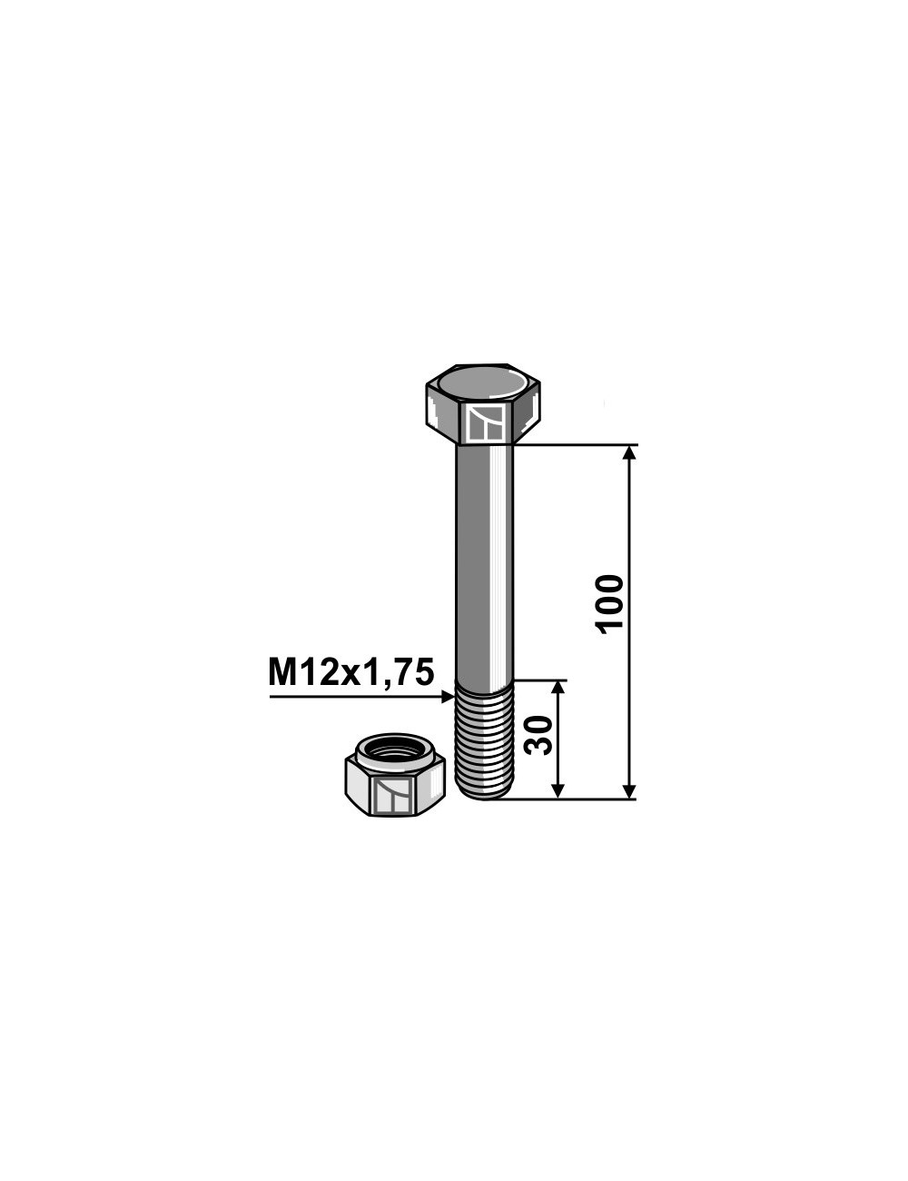 Boulon avec écrou à freinage interne - M12 - 8.8