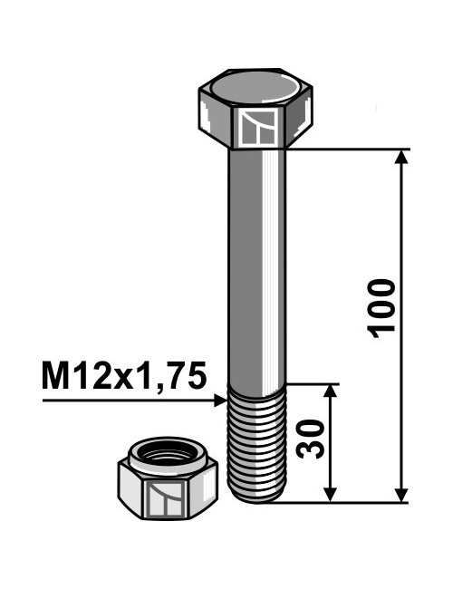 Boulon avec écrou à freinage interne - M12 - 8.8