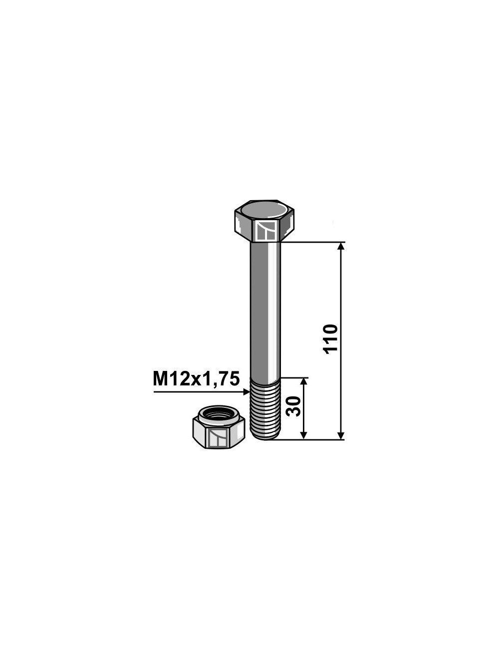 Boulon avec écrou à freinage interne - M12 - 8.8