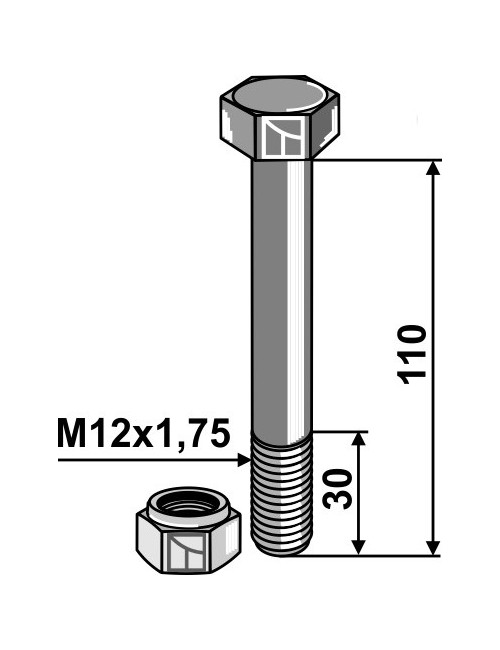 Boulon avec écrou à freinage interne - M12 - 8.8