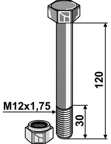 Boulon avec écrou à freinage interne - M12 - 8.8