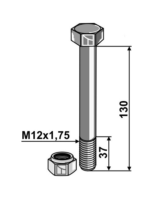 Boulon avec écrou à freinage interne - M12 - 8.8