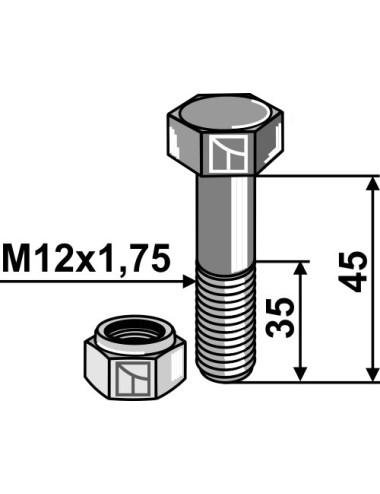 Boulon avec écrou à freinage interne - M12 - 8.8