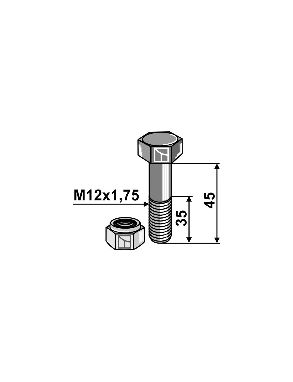 Boulon avec écrou à freinage interne - M12 - 8.8