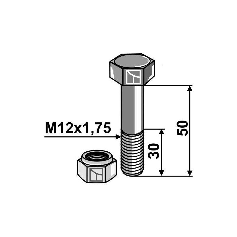 Boulon avec écrou à freinage interne - M12 - 8.8