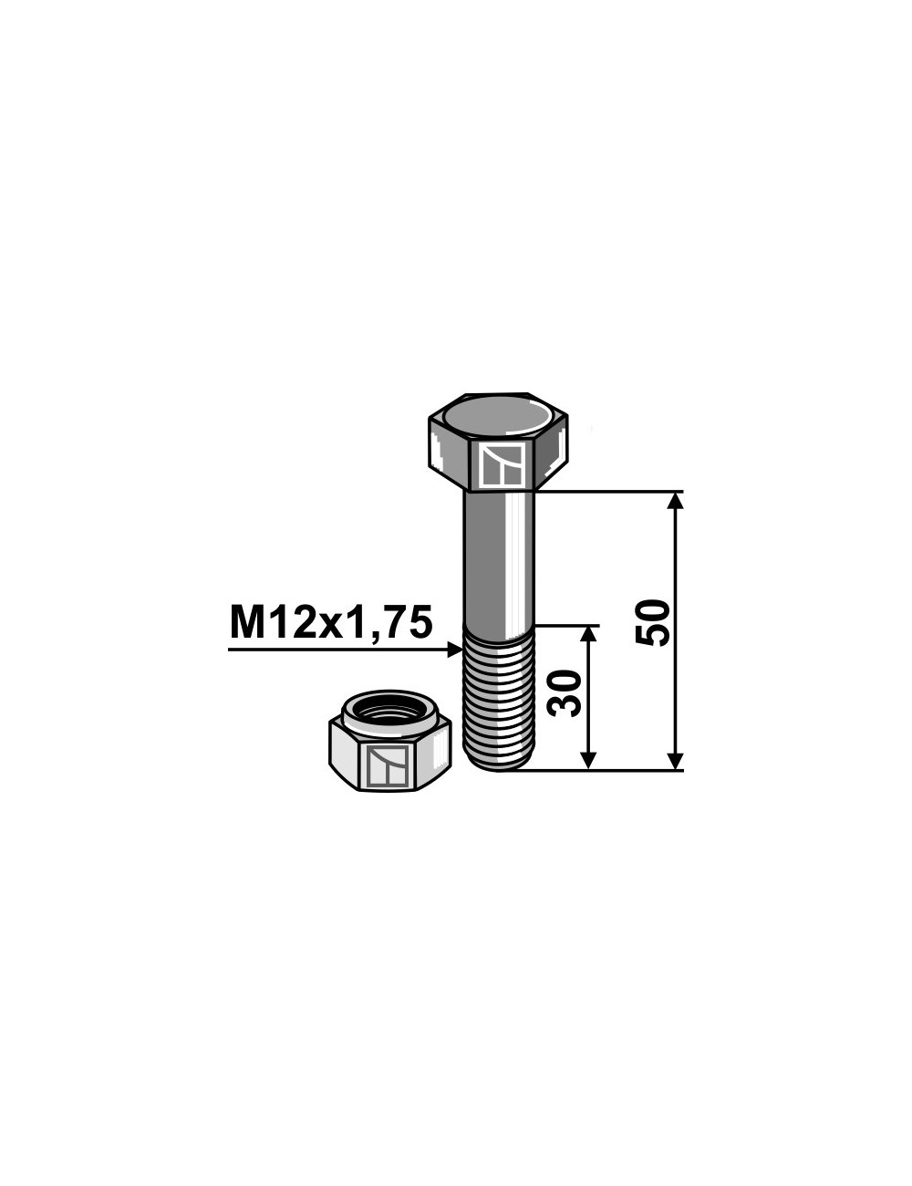 Boulon avec écrou à freinage interne - M12 - 8.8