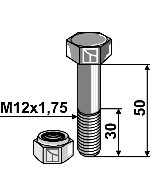 Boulon avec écrou à freinage interne - M12 - 8.8