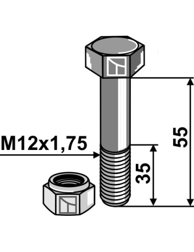 Boulon avec écrou à freinage interne - M12 - 8.8
