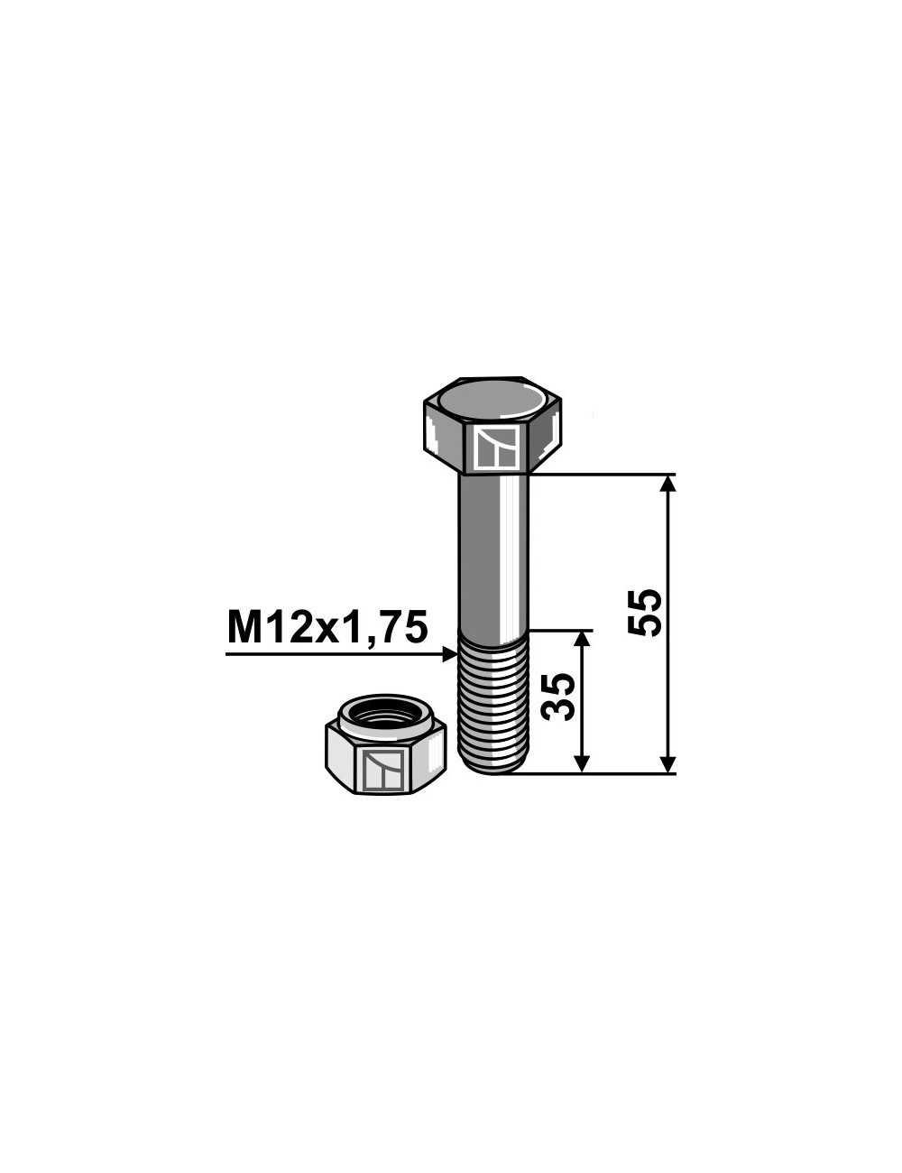 Boulon avec écrou à freinage interne - M12 - 8.8