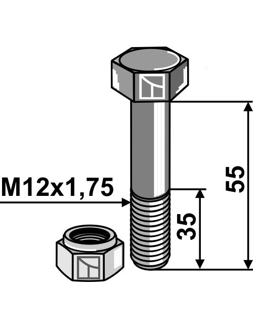 Boulon avec écrou à freinage interne - M12 - 8.8